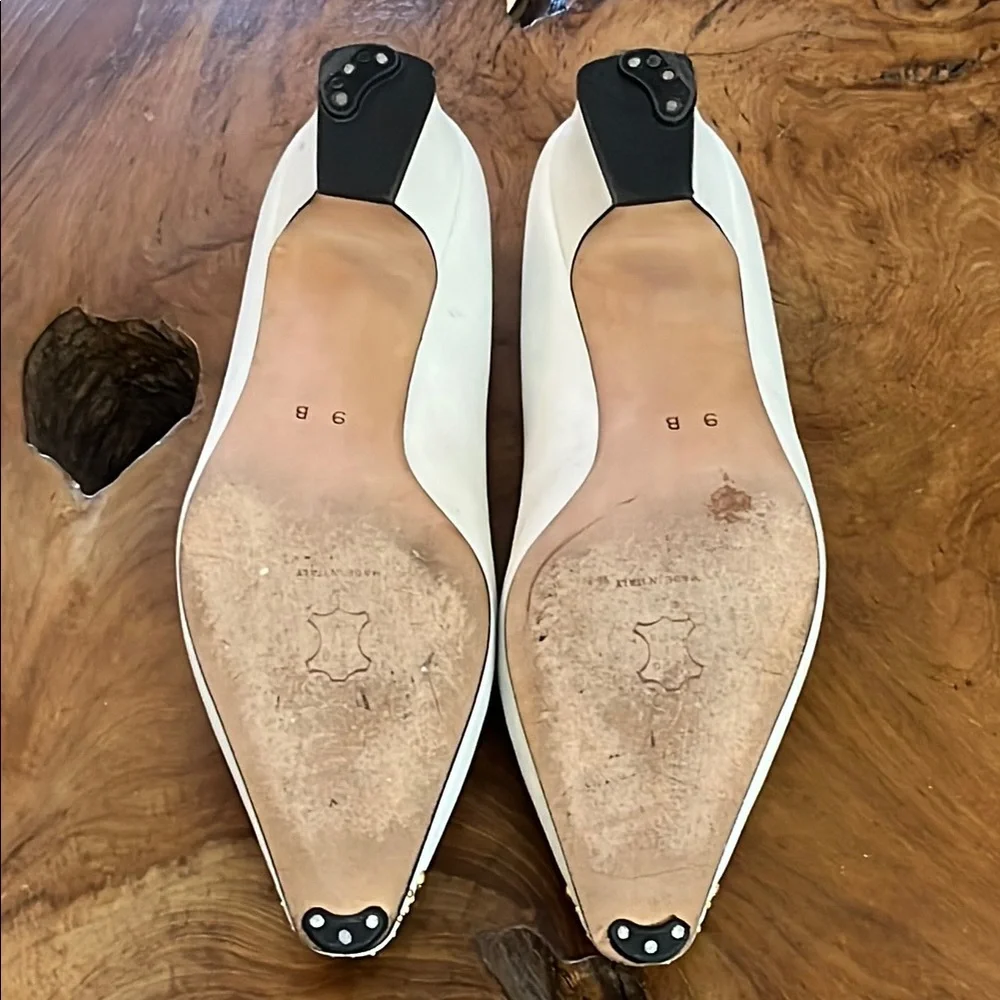 Escada White and Gold Flats with Geometric Embellishments - Picture 11 of 15
